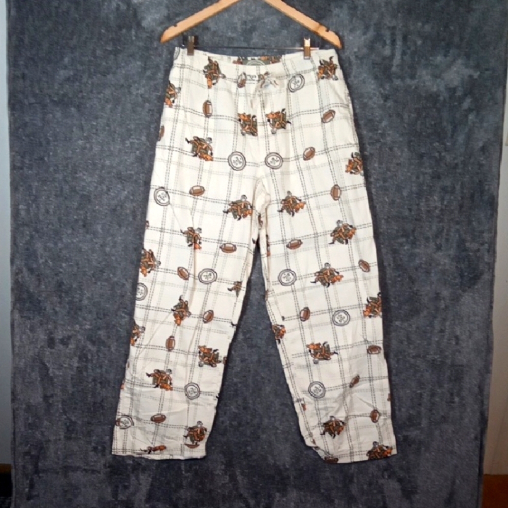 Life Is Good White and Brown Coffee Lounge Pants PJ Football Mens Medium